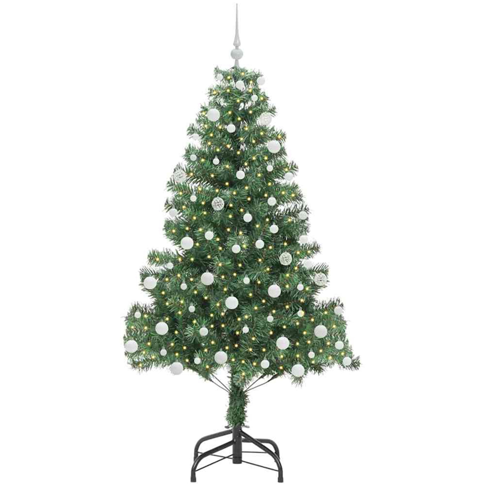 vidaXL Pre-Lit White Baubles Green Artificial Christmas Tree 6ft Image 1