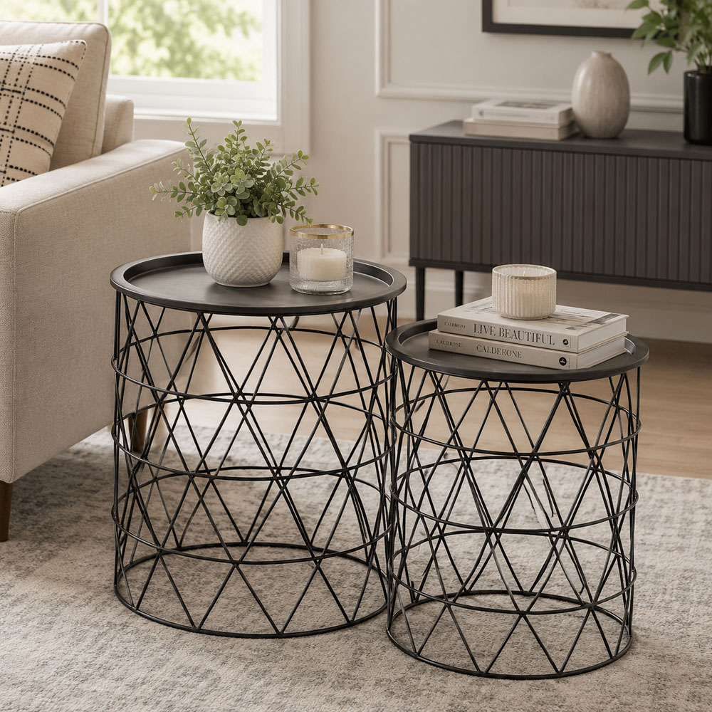 Premier Housewares Templar Zinc and Black Iron Round Side Table Set of 2 Image 3