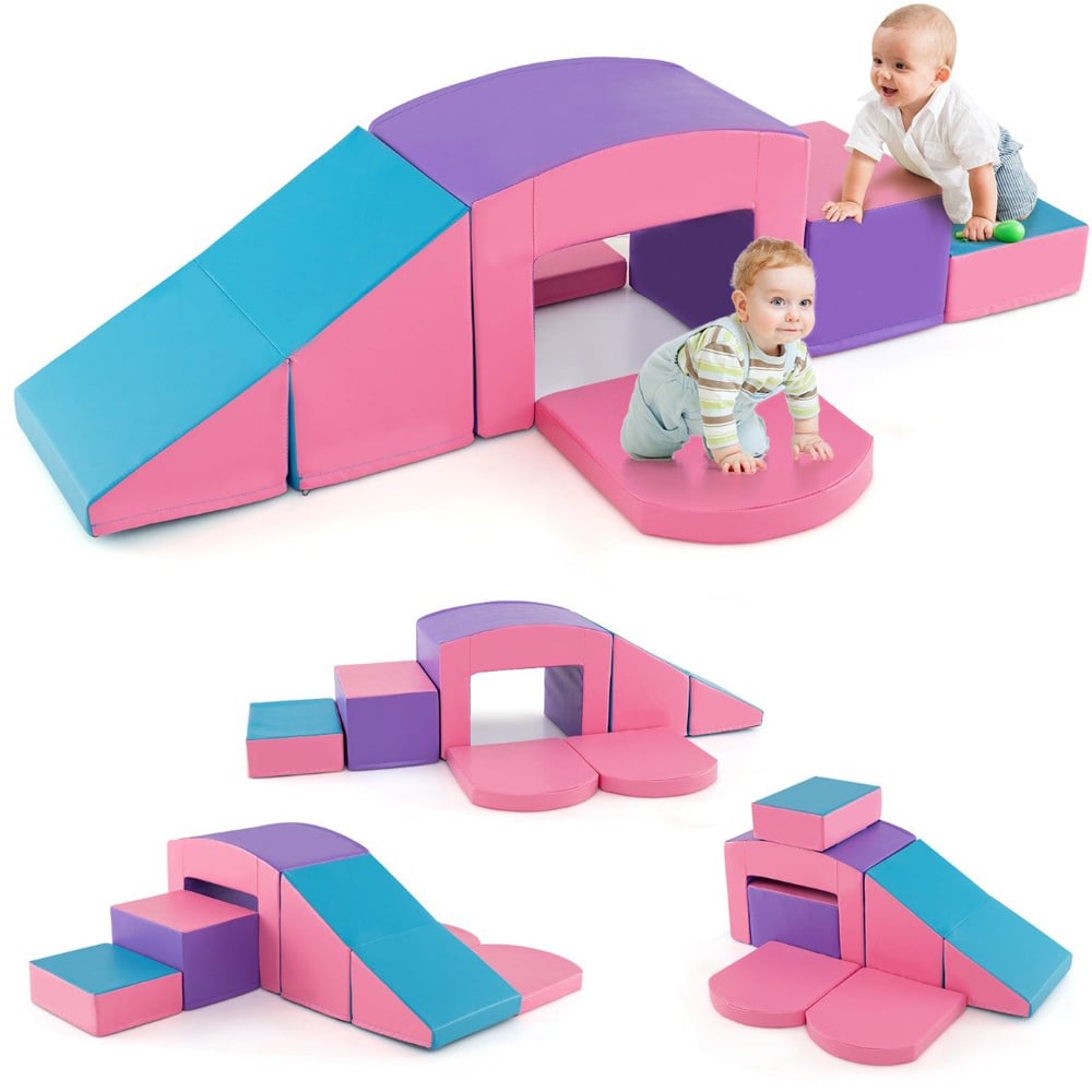 Costway 6 Piece Pink and Purple Foam Climbing Block Kids Play Set Image 3