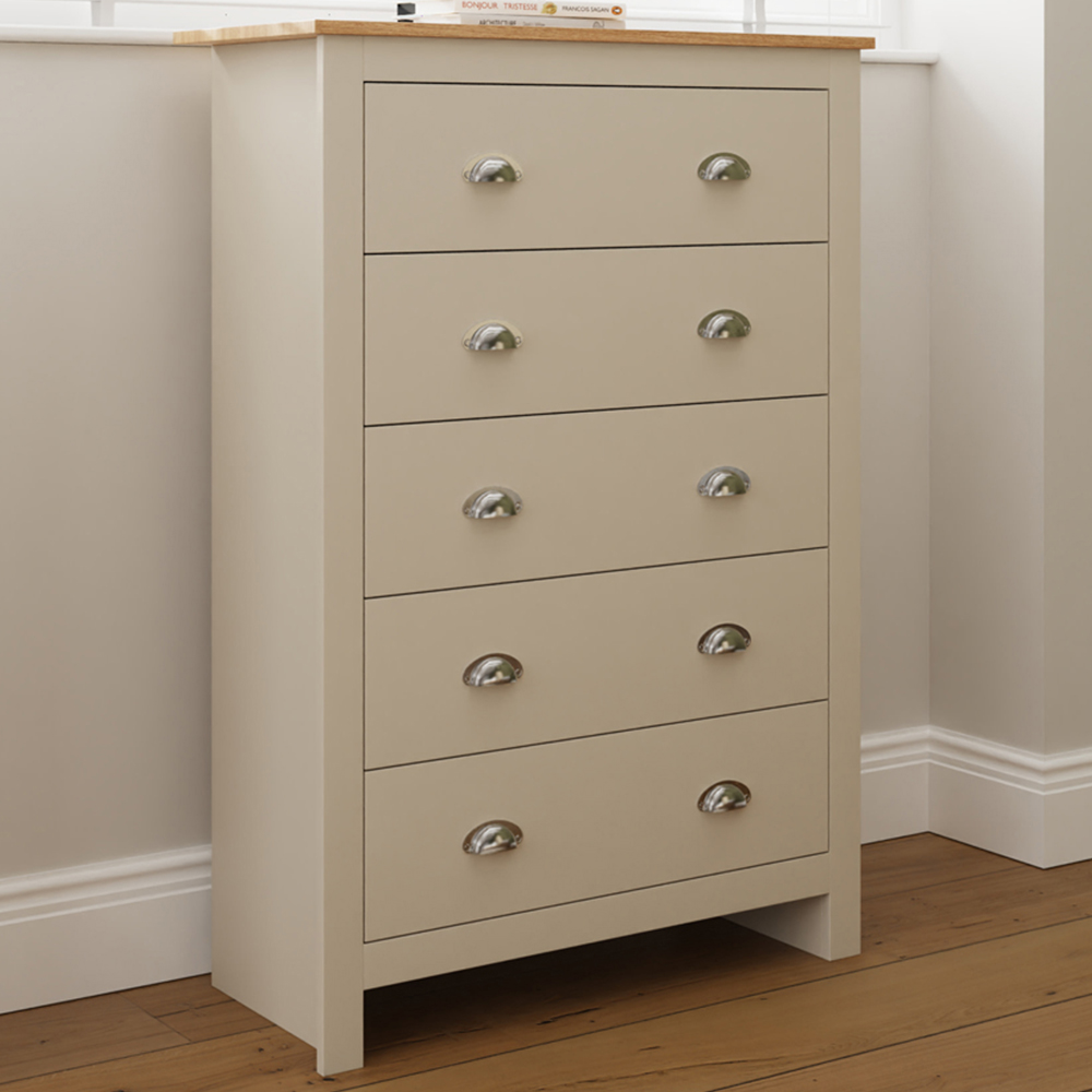 GFW Lancaster 5 Drawer Cream Chest of Drawers Image 1