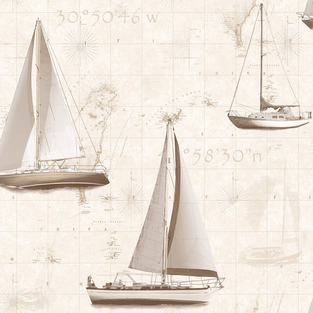 Galerie Global Fusion Sailing Boat Beige Wallpaper Image 1