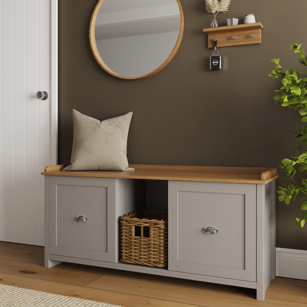 GFW Lancaster 2 Door Grey and Oak Shoe Bench Image 6