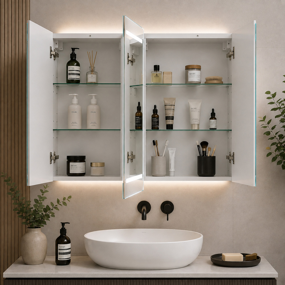 Go Bathrooms Manor 3 Door LED Mirrored Wall Cabinet Image 4