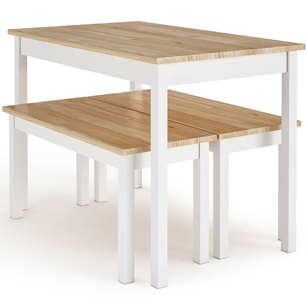 Living and Home 4 Seater White Wooden Dining Table and Bench Set Image 4
