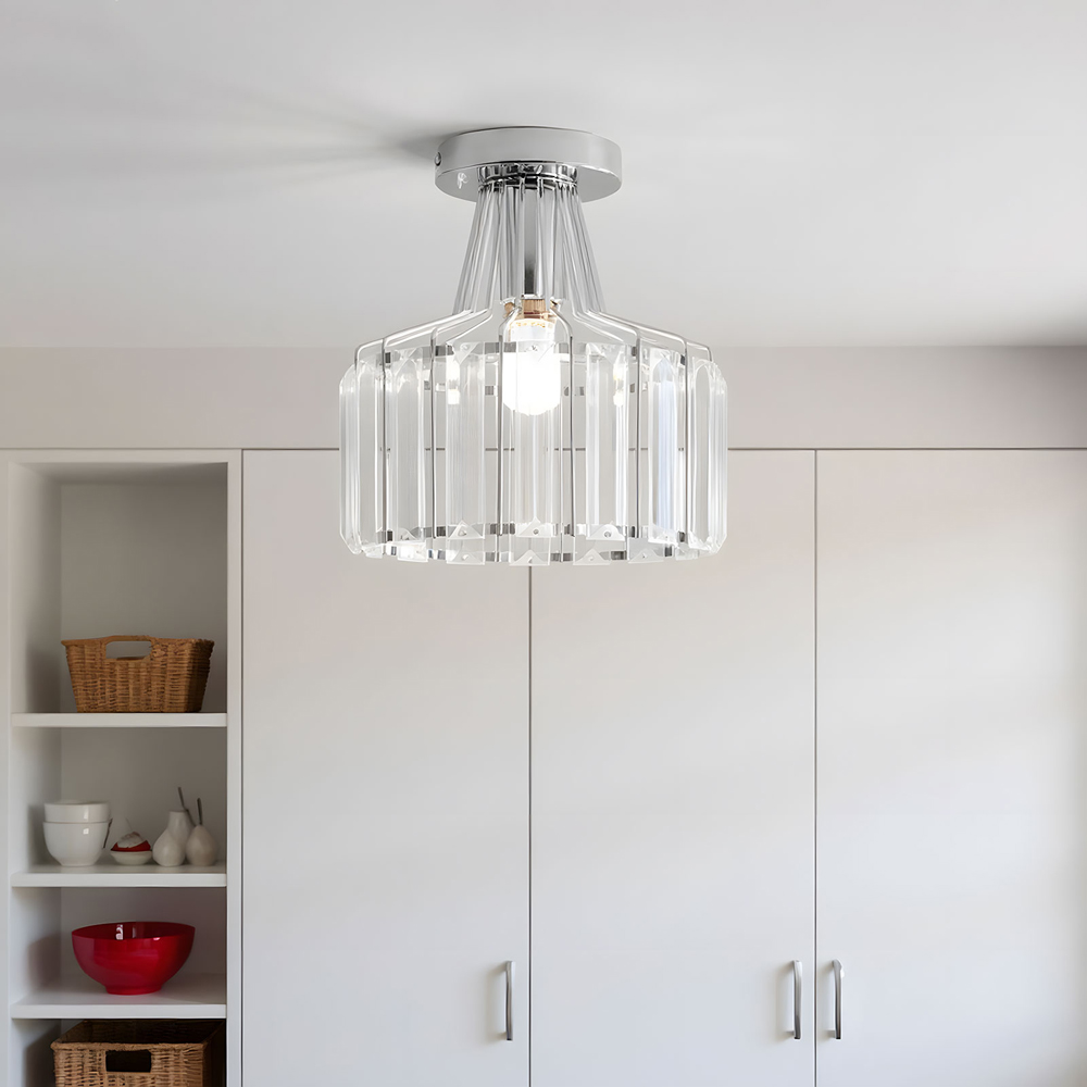 Living and Home E27 Screw Chrome Crystal Ceiling Light Image 7