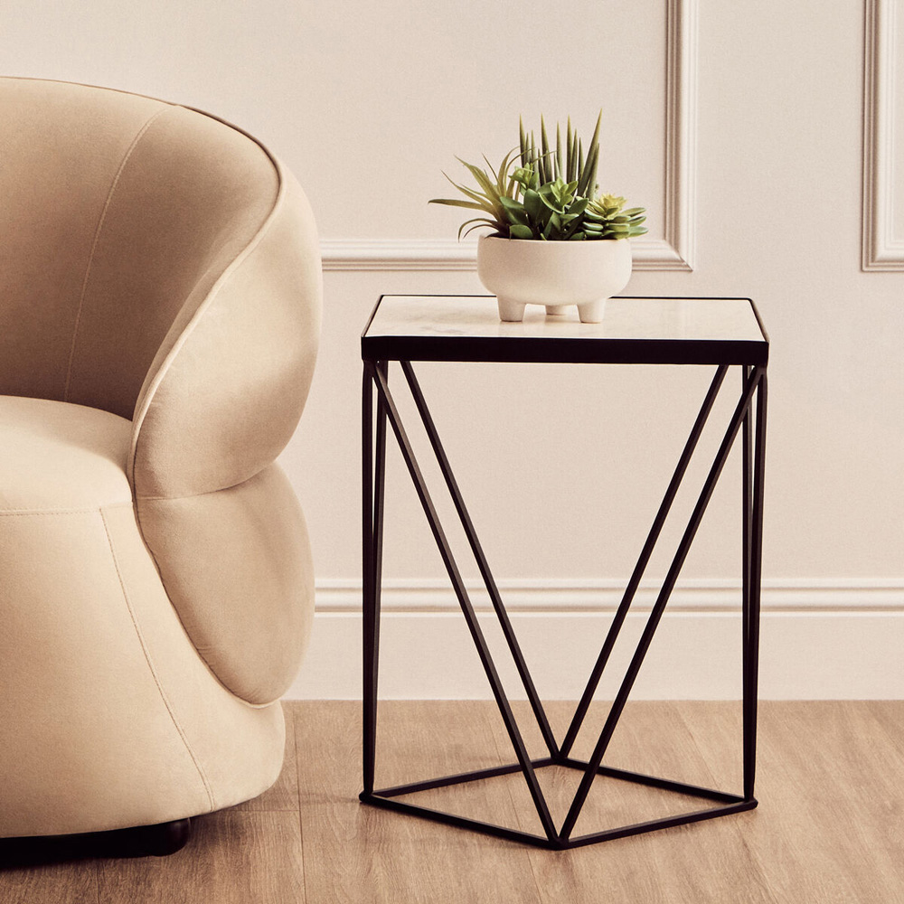 Premier Housewares Shalimar Square Side Table with Black Base Image 4
