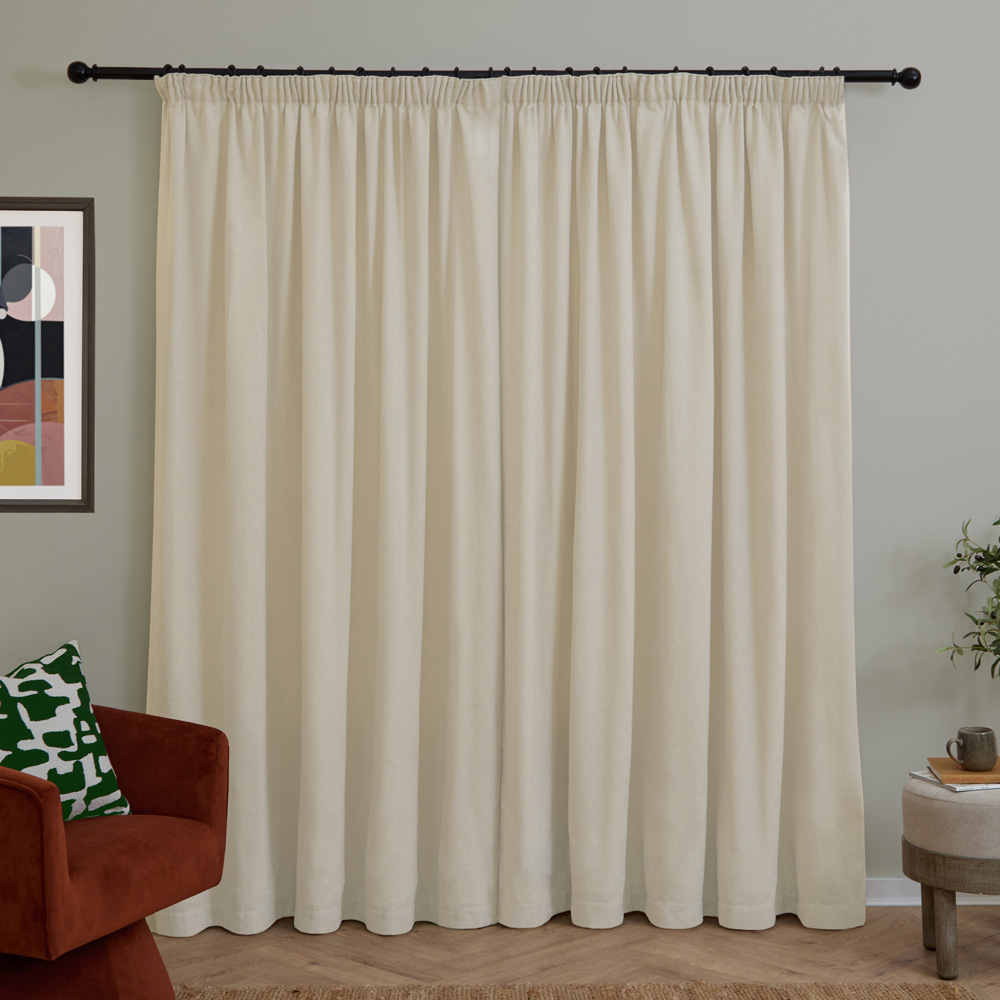 Furn Soft Chenille Ecru Blackout Pencil Pleat Curtains 229 x 183cm Image 2