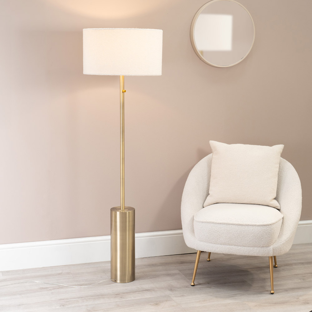 ValueLights Lexy Reni Cream Boucle Shade Antique Brass LED Floor Lamp Image 2