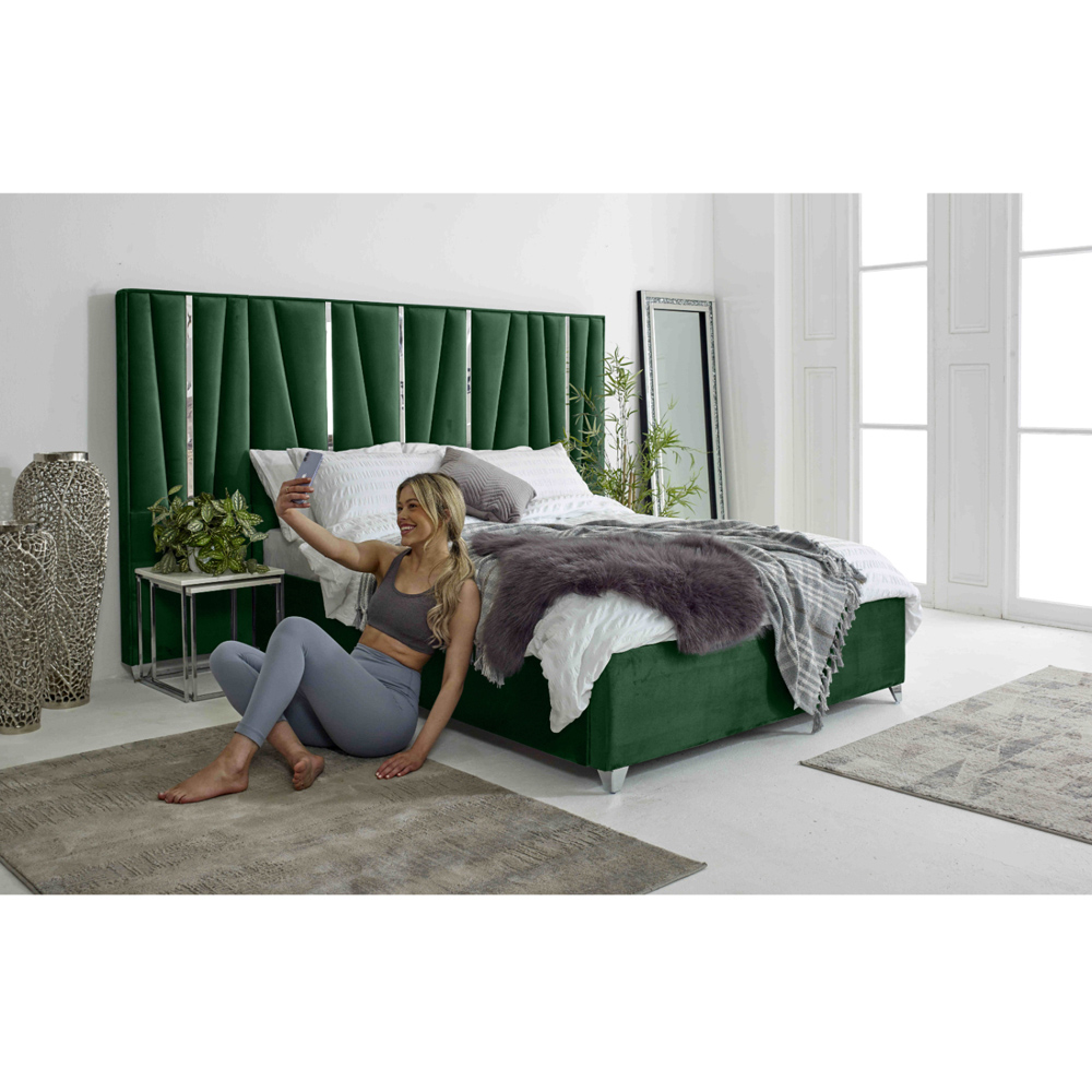 Eleganza Mila King Size Green Plush Velvet Bed Frame with Lined Headboard Image 7