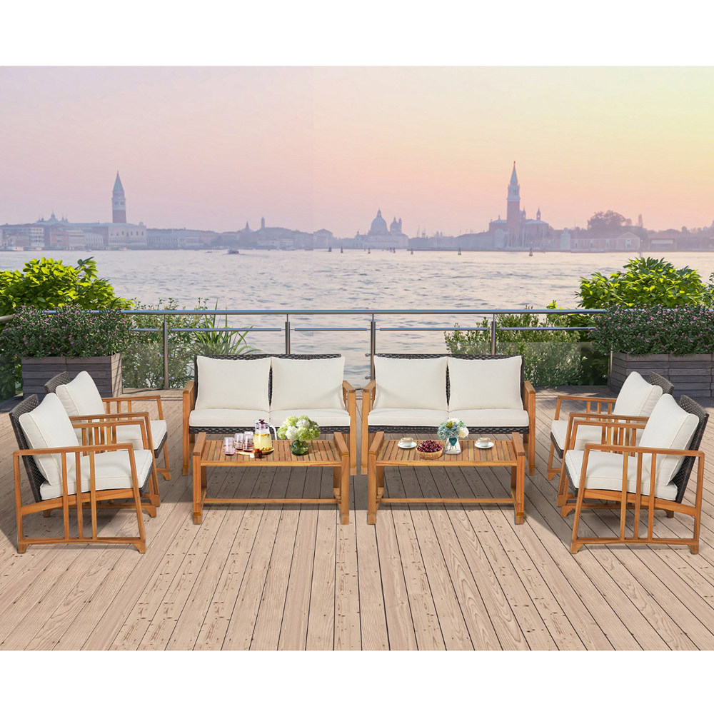 Costway 4 Seater Brown Outdoor Rattan Set with Cushion Image 3