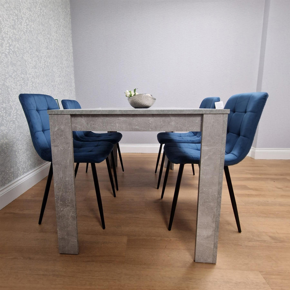 Kosy Koala Rocco 4 Seater Wooden Velvet Dining Set Stone Grey and Blue Image 4