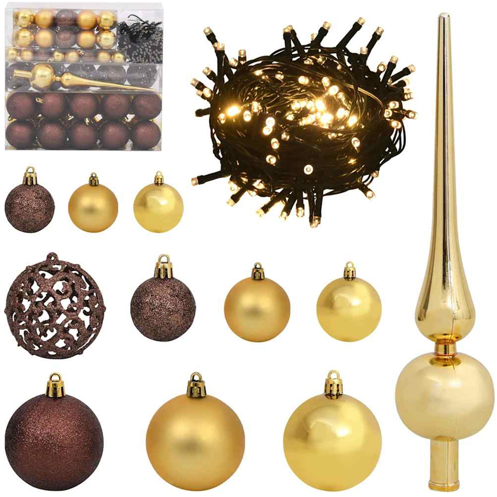 vidaXL Pre-Lit Gold and Bronze Baubles Green Artificial Snow Tipped Christmas Tree 8ft Image 3