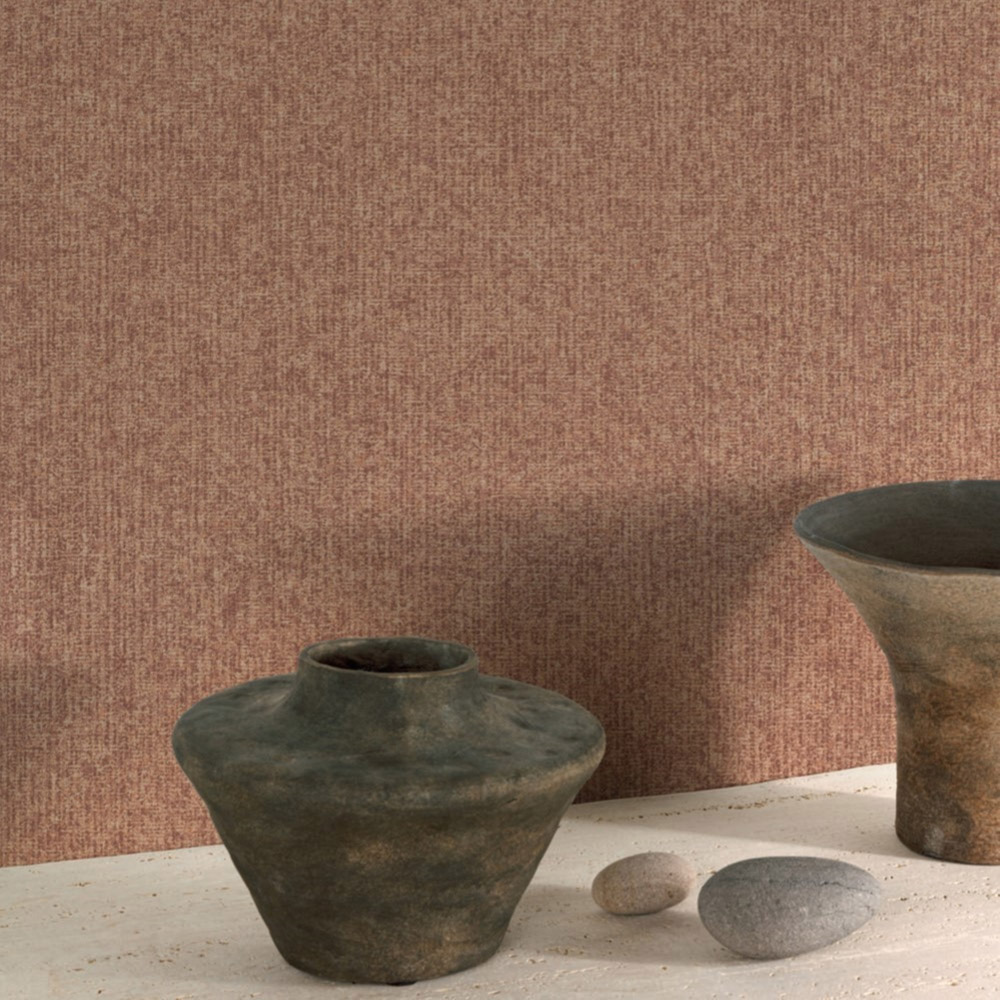 Grandeco Blown Vinyl Marlon Tweed Textured Terracotta Red Wallpaper Image 2