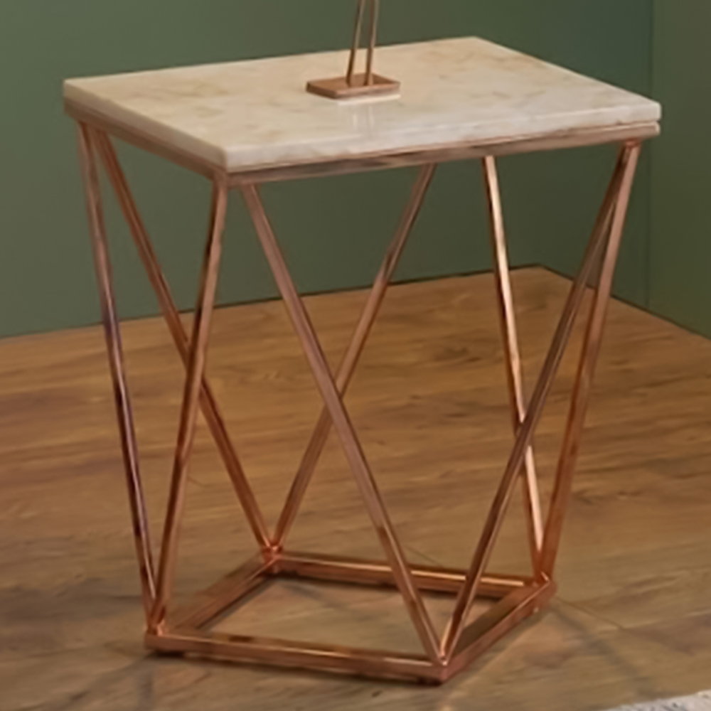Premier Housewares Allure Champagne Geometric Rectangular End Table with Marble Top Image 1