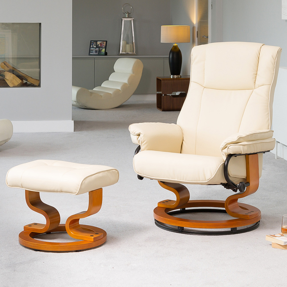 Artemis Home Calhoun Cream Massage and Heat Swivel Recliner Chair with Footstool Image 1