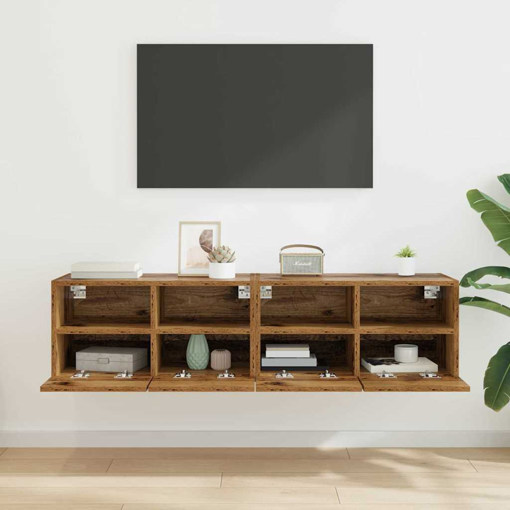 vidaXL 2 Door 2 Shelf Old Wood Wall Mounted TV Unit Set of 2 Image 9