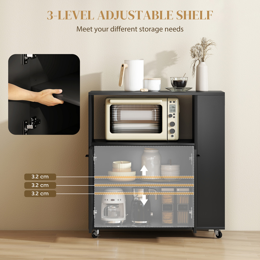 HOMCOM 2 Door Black Kitchen Island on Wheels with Spice Rack Image 7