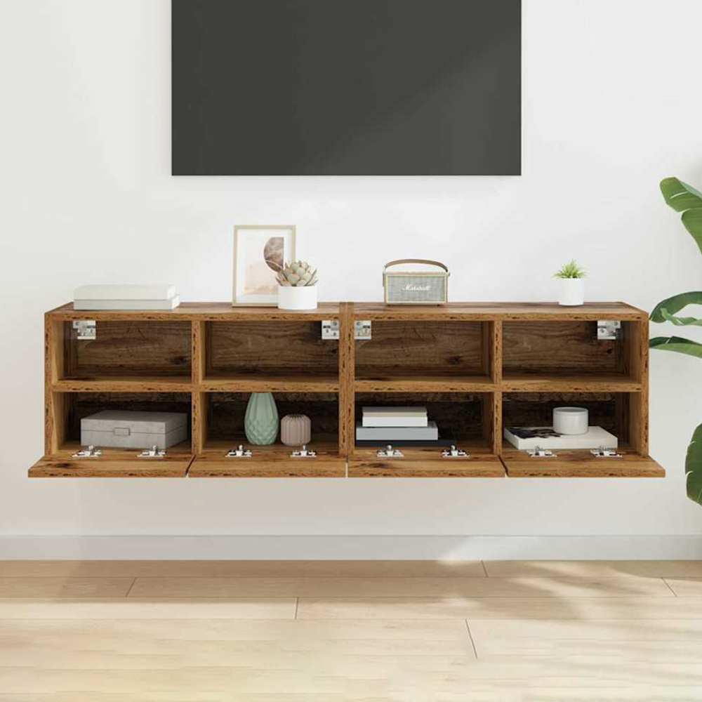 vidaXL 2 Door 2 Shelf Old Wood Wall Mounted TV Unit Set of 2 Image 1