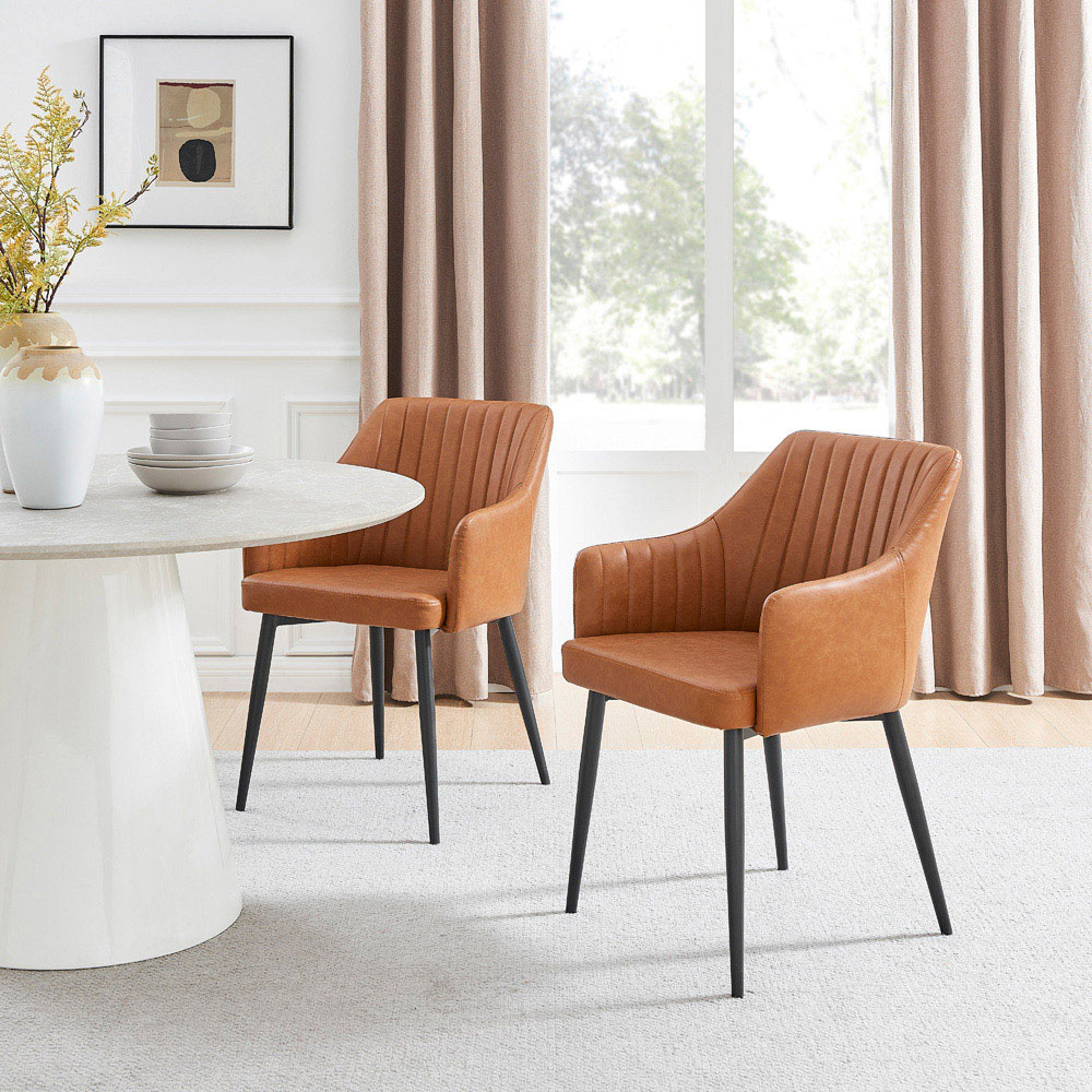 Furniturebox Cori Set of 2 Tan and Black Faux Leather Dining Chair Image 9