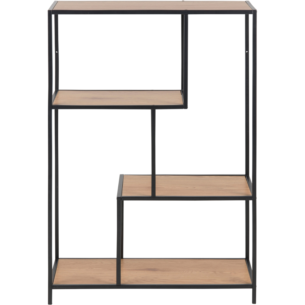 Florence Seaford 3 Shelf Oak and Black Metal Asymmetrical Bookcase Image 3