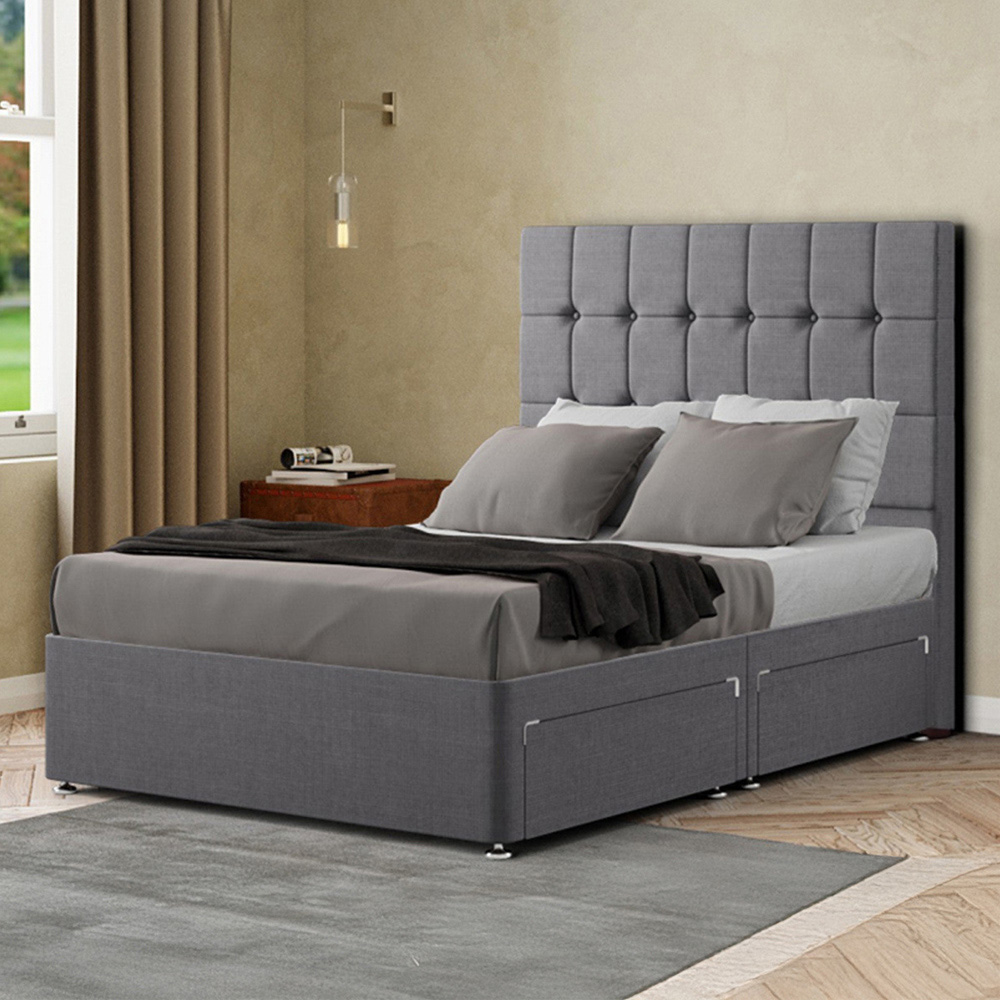 Portland Venezia Single Grey Linen Divan Bed with 2 Drawer and Headboard Image 1