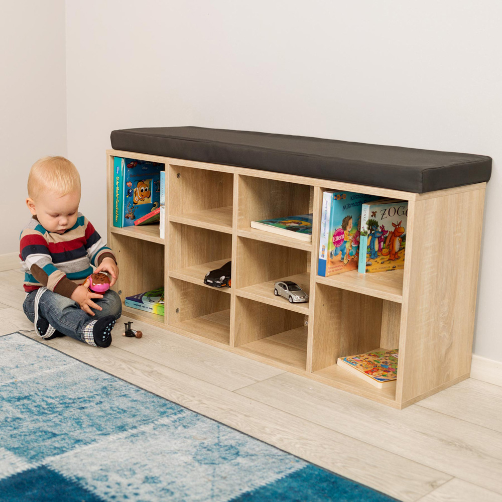 tectake 10 Compartment Light Oak Shoe Rack Image 5