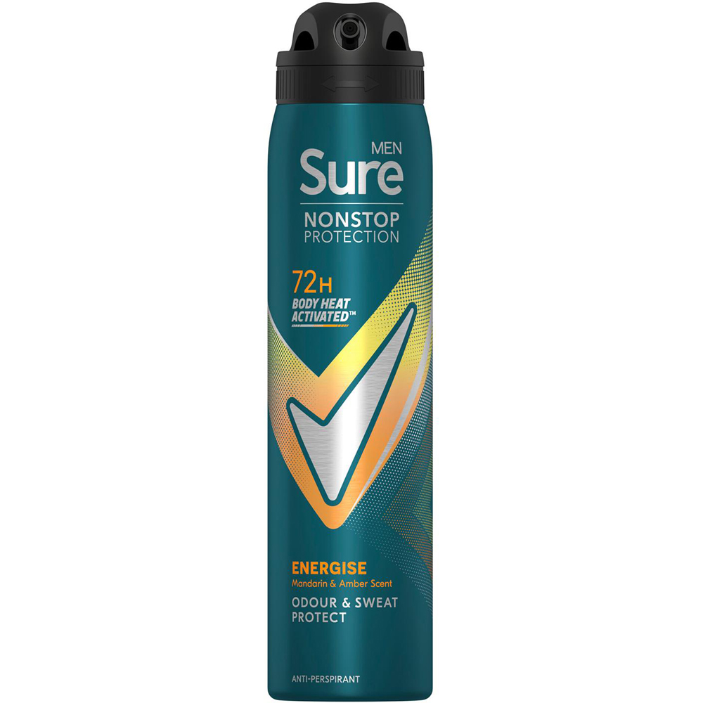 Sure Men 72H Non-Stop Protection Anti-Perspirant Energise Cobalt Dry Deodorant 250ml 12 Pack Image 2