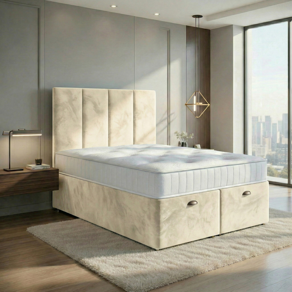 DS Living Harmony Super King Size Cream Plush Velvet Ottoman Bed Image 5