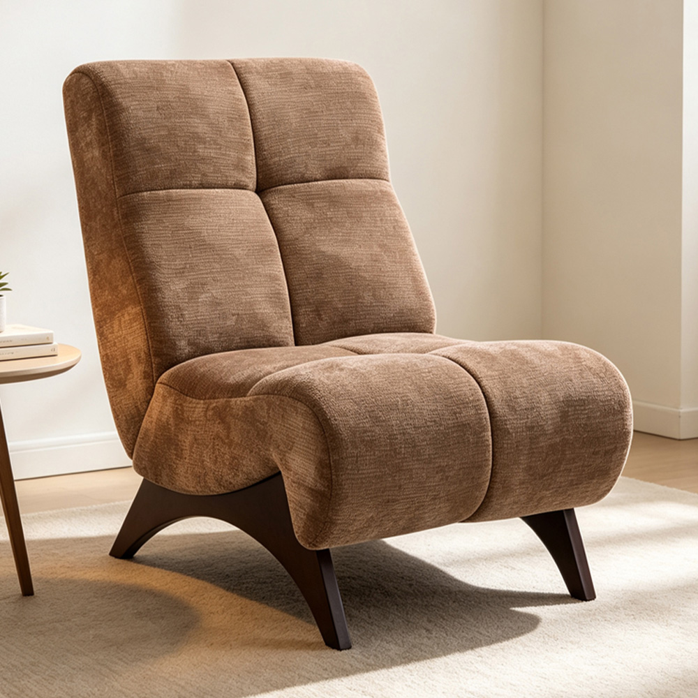 Living and Home Brown Chenille Quilted Backrest Lounge Chair Image 1