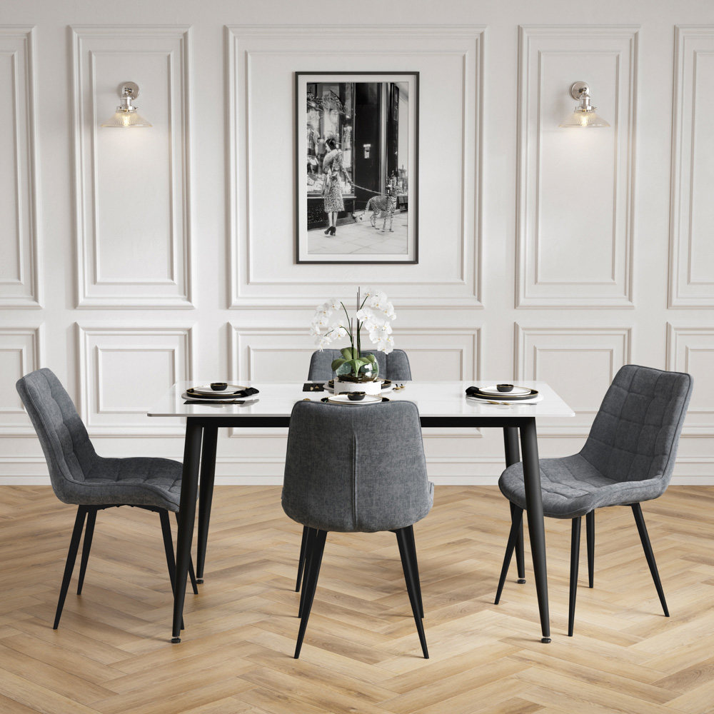 Luna Marble Effect 4 Seater Dining Set White and Grey Image 9
