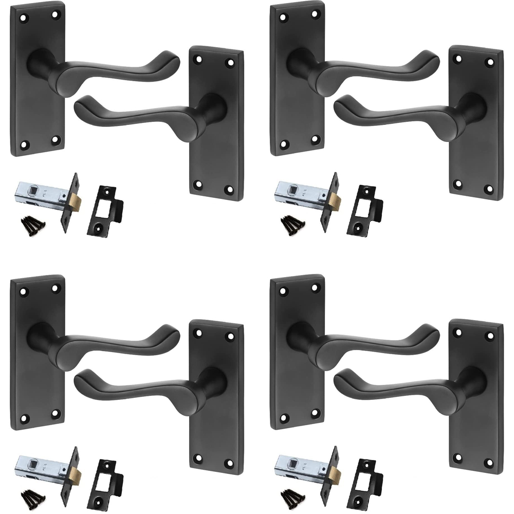Golden Matt Black Grace Victorian Scroll Door Handle Set 120 x 40mm 4 Pack Image 1