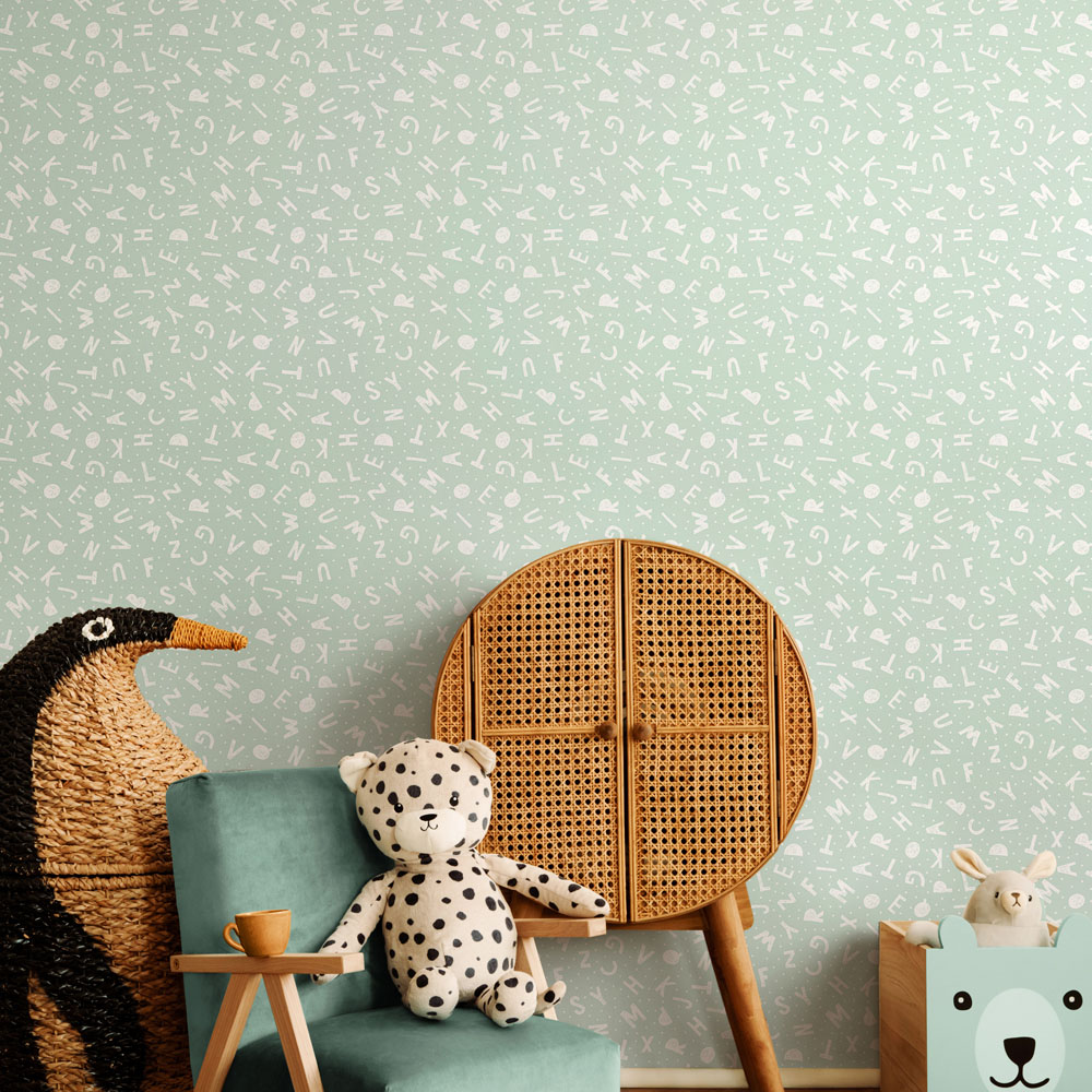 Hoopla Walls Peekaboo Alphabet Jumble Seafoam Wallpaper Image 2