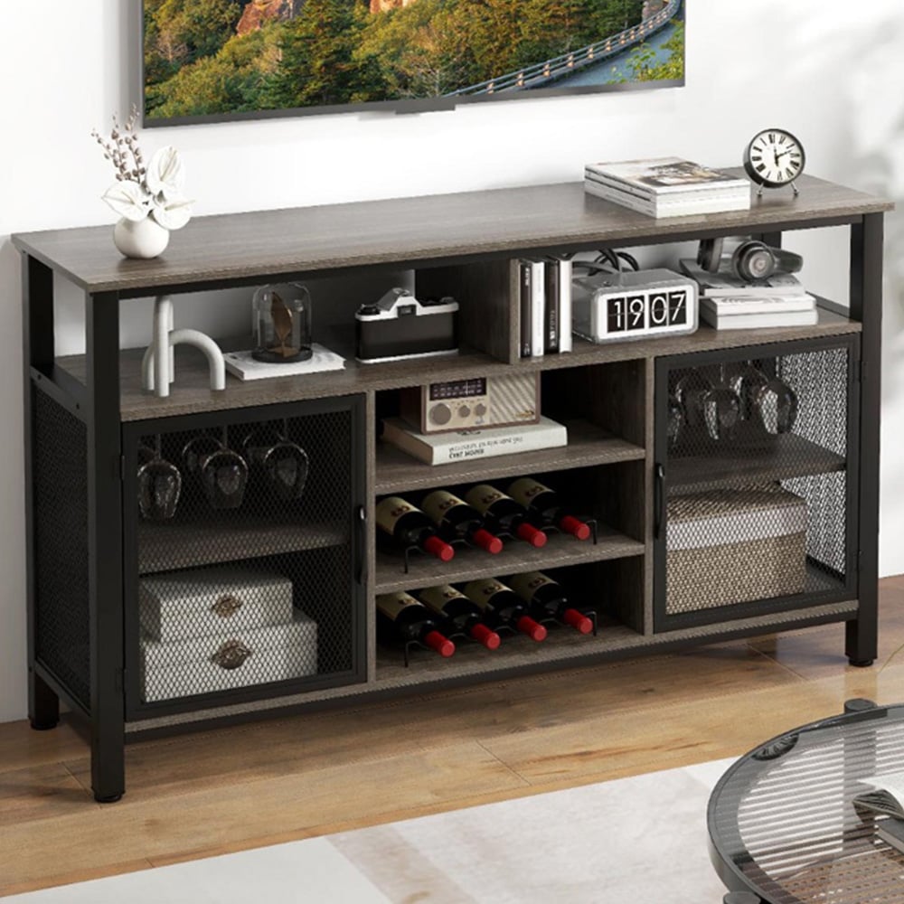 Costway Grey Buffet Sideboard with Wine Rack Image 1