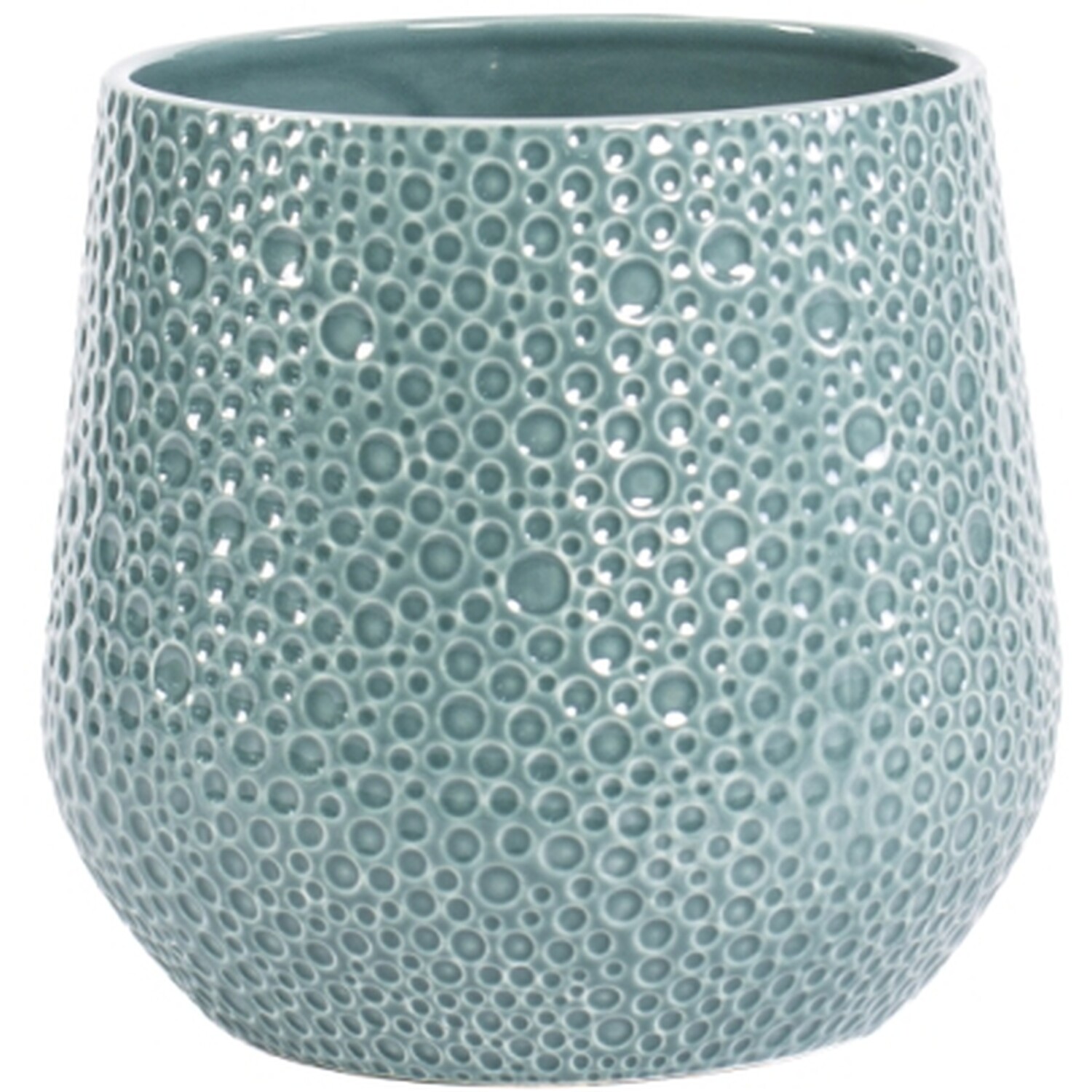 Bubble Finish Ceramic Pot - Teal  / 16cm Image 1