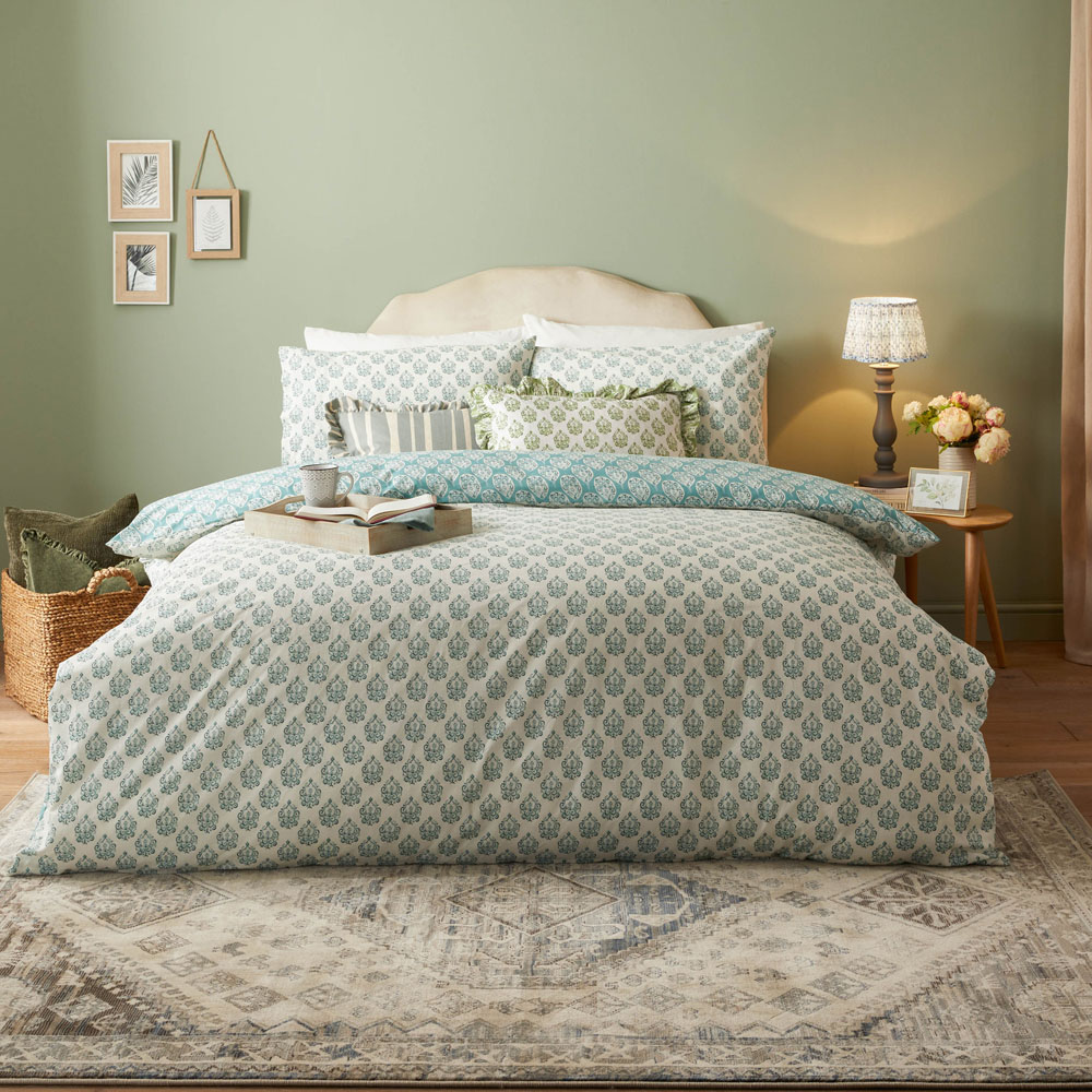 furn. Krissa Double Blue Block Printed Duvet Set Image 3