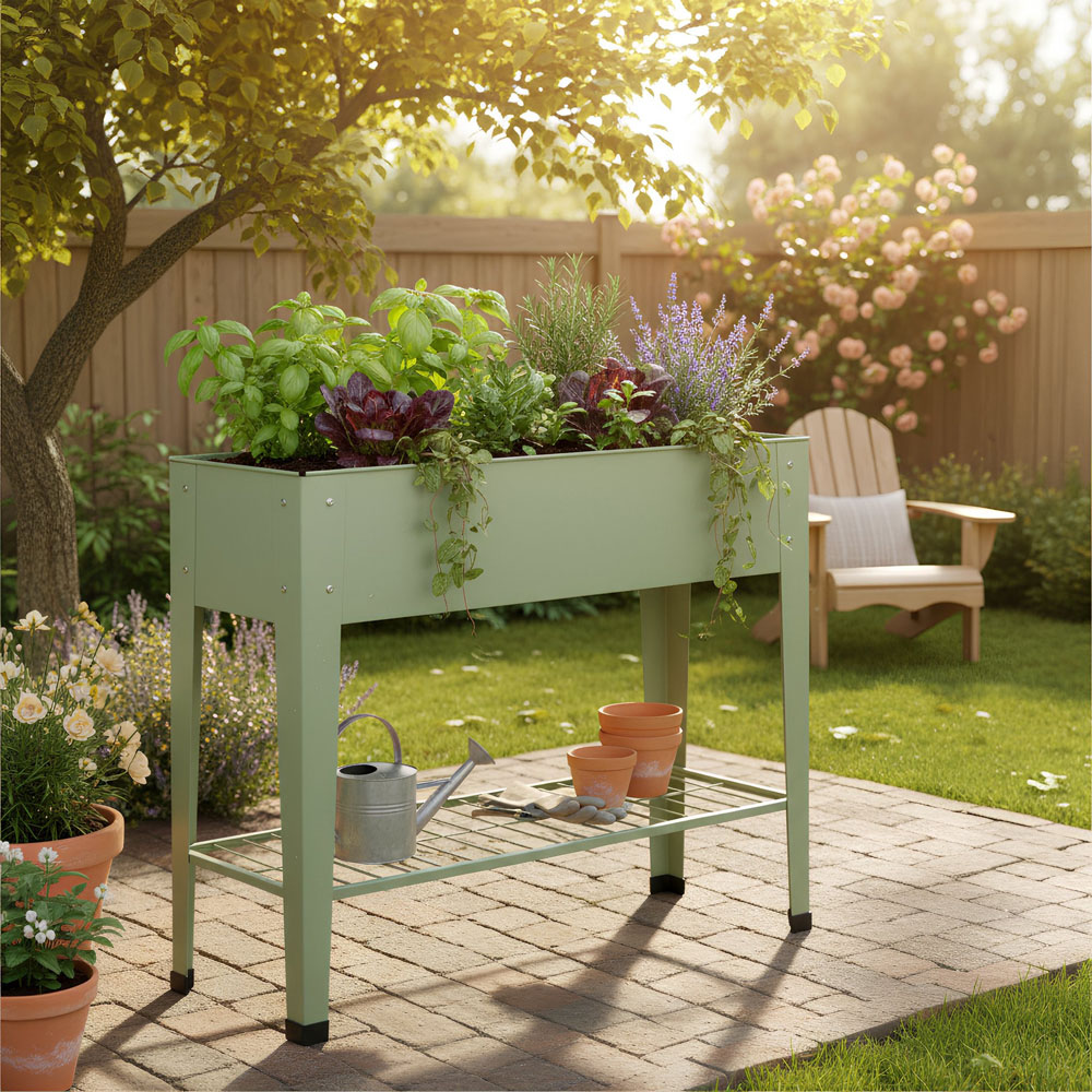 Harbour Housewares Green Raised Garden Bed with Legs and Storage Shelf 2 Pack Image 3