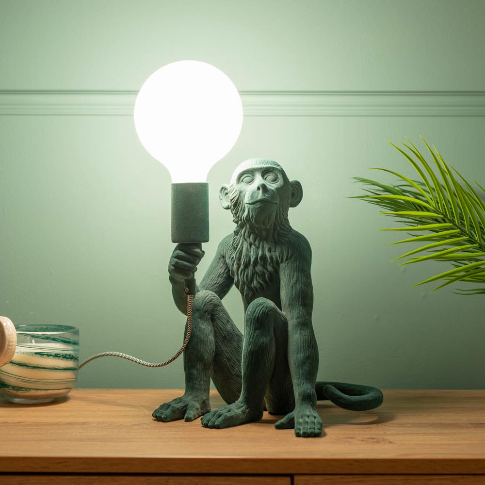 ValueLights Geroge Green Velvet Monkey Globe LED Table Lamp Image 2