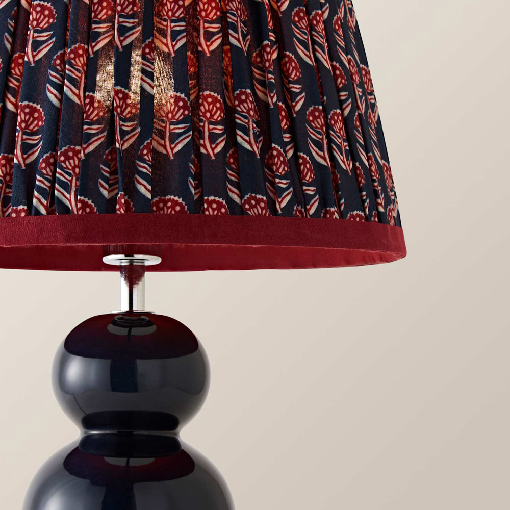 ValueLights Edie Floral Pleated Shade Navy Bobble Ceramic Table Lamp with Bulb Image 4