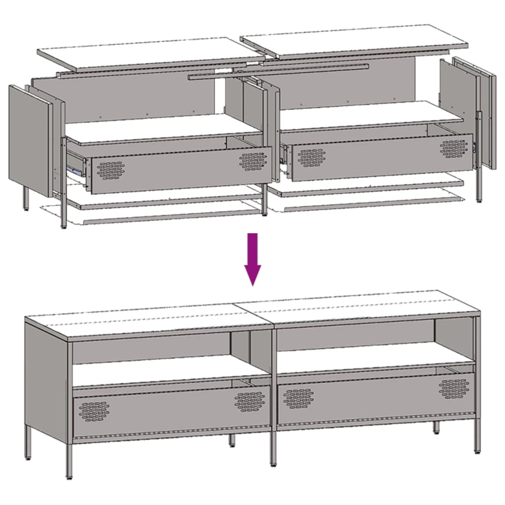 vidaXL 2 Drawer 2 Shelf Anthracite Cold-Rolled Steel TV Cabinet Image 9