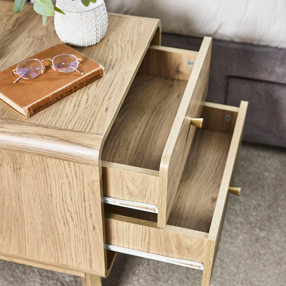 Julian Bowen Ingrid 2 Drawer Oak Bedside Table Image 6