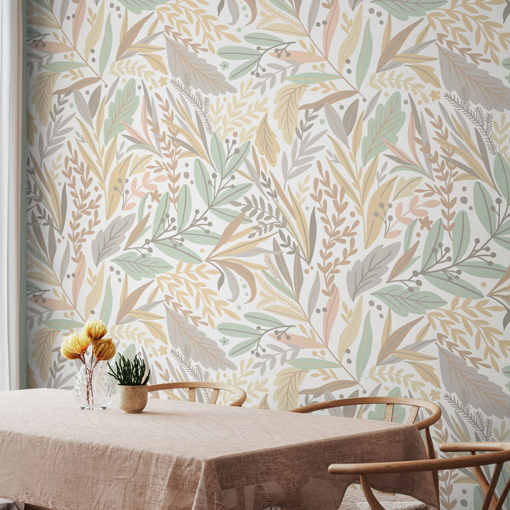 Origin Murals Repeatable Patterned Leaves Linen 3 Drop Wall Mural Image 1