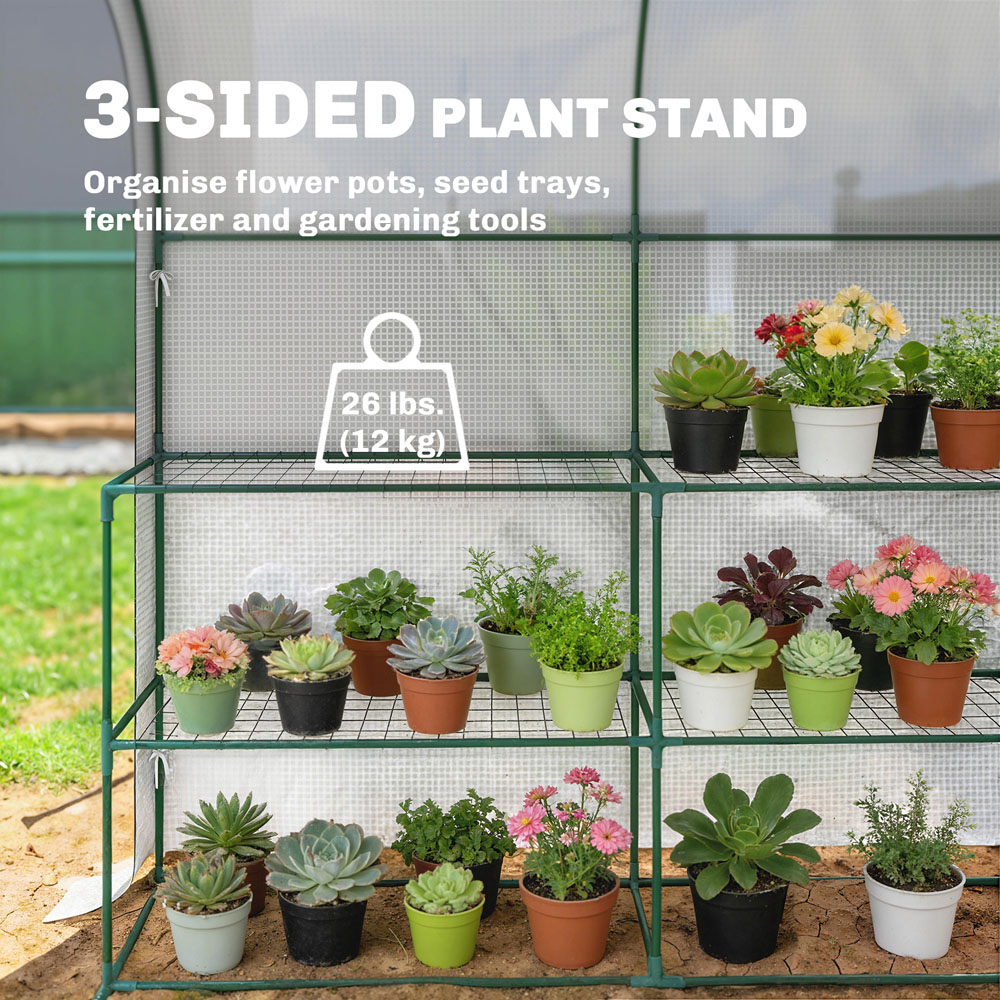 Outsunny White 4 x 6ft Walk-In Greenhouse with Roll-up Door Image 8