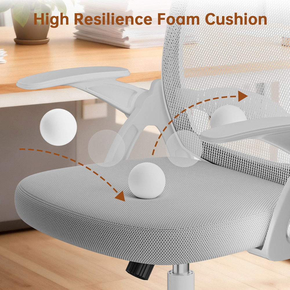 Rattrix Grey Mid-Back Mesh Office Chair with Flip-Up Armrests Image 3
