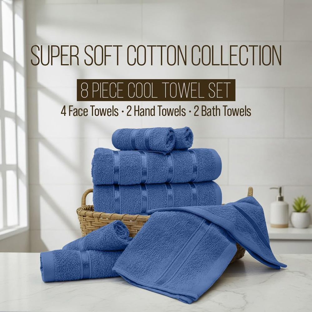 Smart Living Boston 8 Piece Royal Blue and Navy Towel Bale Set Image 7