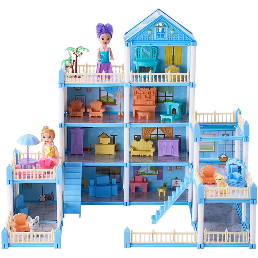 H&O Direct 249 Piece Kids Pink 4 Storey Dollhouse Playset with Furniture Image 2