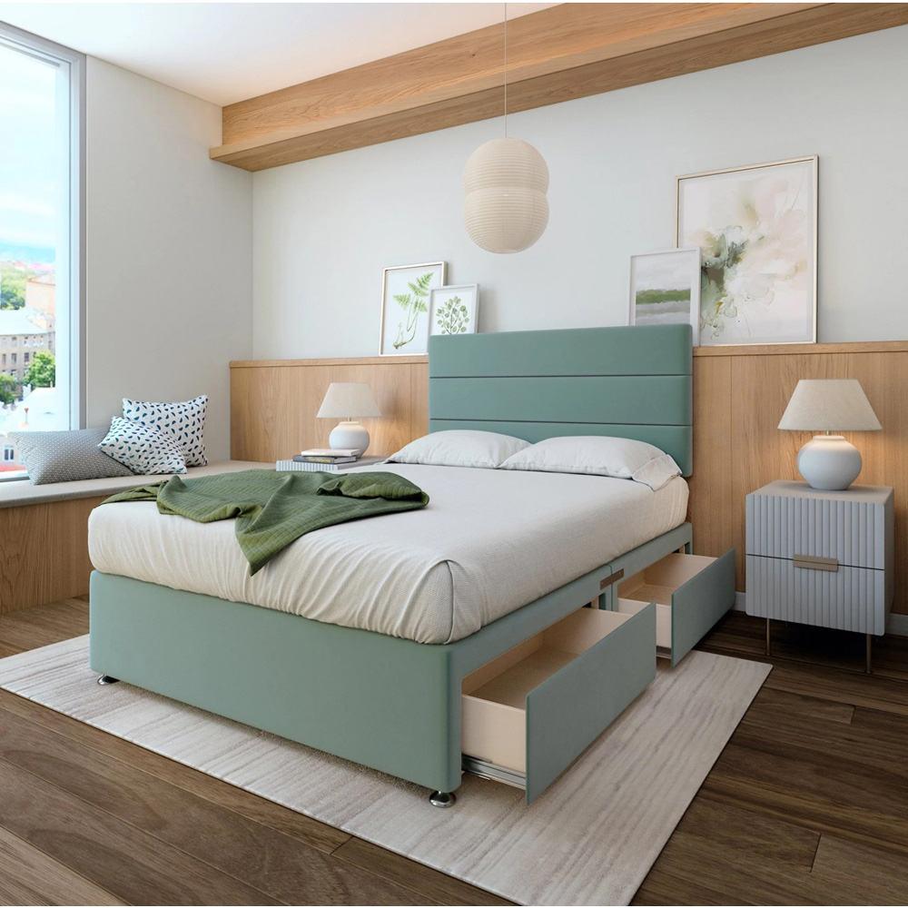 Bedmaster King Size Duck Egg Plush Velvet 2 Drawer Divan Base with Milan Headboard Image 2