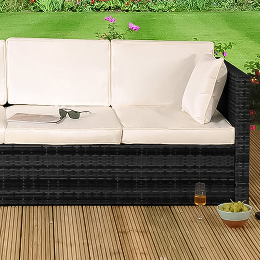 Brooklyn 3 Seater Black Rattan Sun Lounger Storage Sofa Image 3