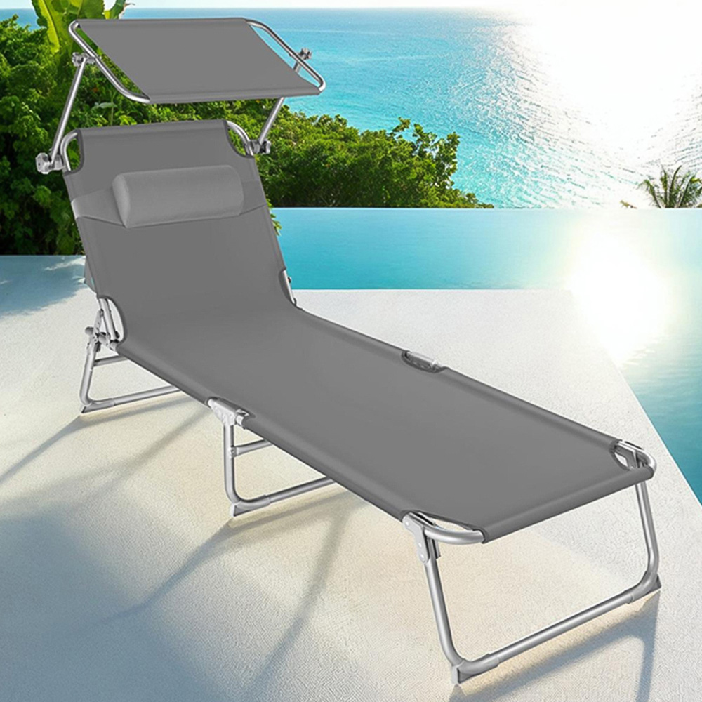tectake Grey Chloa Foldable Sun Lounger Image 1