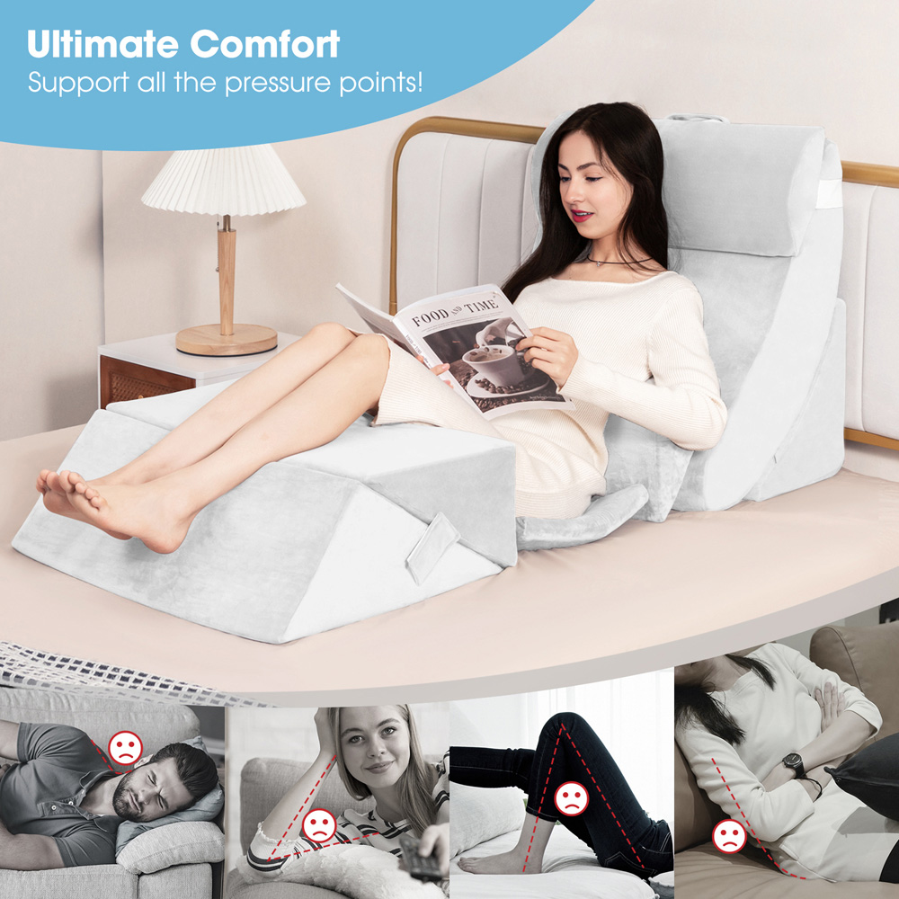 Costway White Adjustable Memory Foam Support Pillow Set 7 Piece Image 4