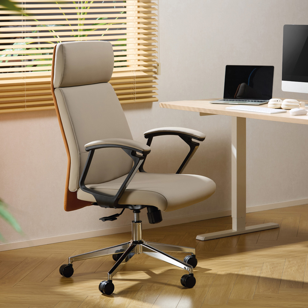 TTAP Cream Faux Leather High Back Executive Office Chair Image 7